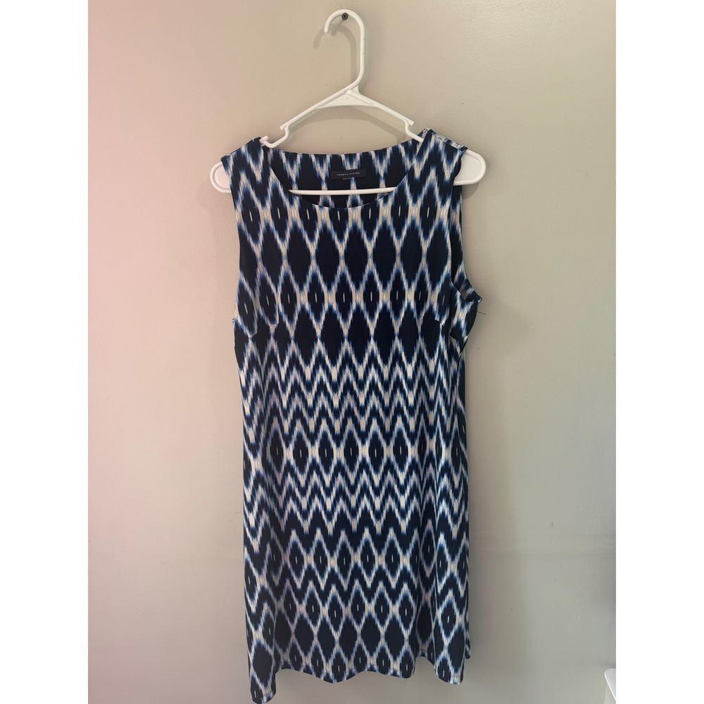 Tommy Hilfiger Navy White Ikat Geometric Sleeveless Sheath Dress TDN00183 Size L